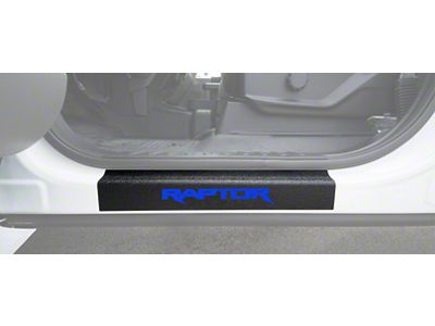 Front Door Sill Protection with Raptor Logo; TUF-LINER Black; Blue (15-25 F-150)