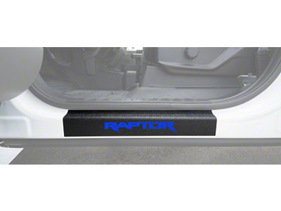 Front Door Sill Protection with Raptor Logo; TUF-LINER Black; Blue (15-24 F-150)