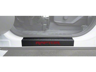 Front Door Sill Protection with Raptor Logo; TUF-LINER Black; Red (15-24 F-150)