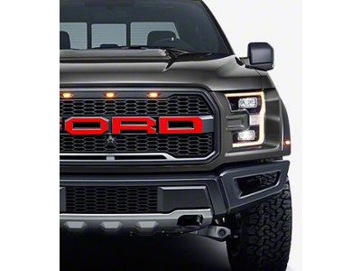 Front Grille Letter Overlays; Black Reflective (17-20 F-150 Raptor)