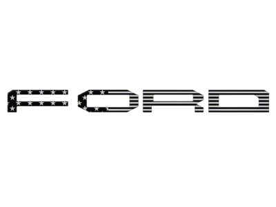 Front Grille Letter Overlays; Black/Silver American Flag (24-25 F-150 Raptor)