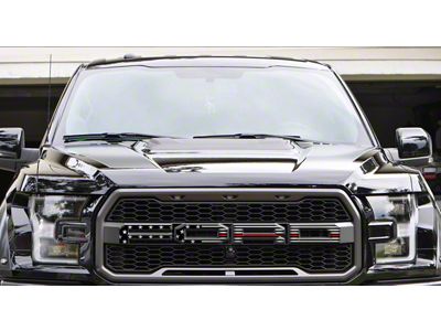 Front Grille Letter Overlays; Black and Silver American Flag with Thin Red Line (17-20 F-150 Raptor)