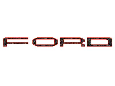 Front Grille Letter Overlays; Forged Carbon Fiber with Code Orange Outline (24-25 F-150 Raptor)