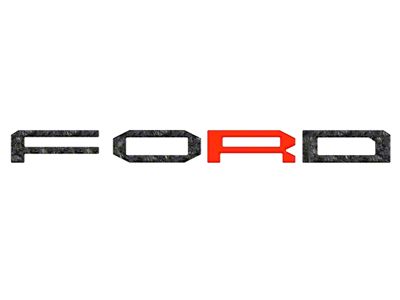 Front Grille Letter Overlays; Forged Carbon Fiber with Code Orange R (24-25 F-150 Raptor)