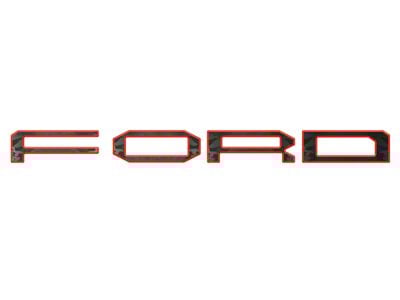 Front Grille Letter Overlays; Reflective Black Shadow with Code Orange Outline (24-25 F-150 Raptor)