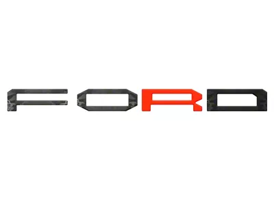 Front Grille Letter Overlays; Reflective Black Shadow with Code Orange R (24-25 F-150 Raptor)