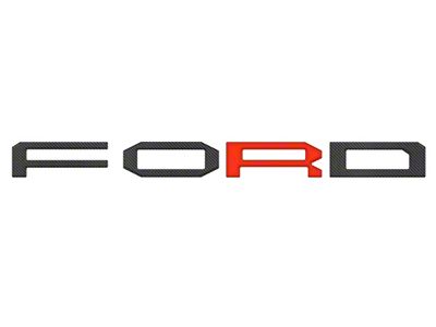 Front Grille Letter Overlays; Domed Carbon Fiber with Code Orange R (21-23 F-150 Raptor)