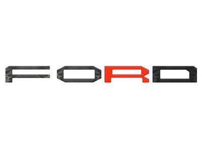 Front Grille Letter Overlays; Reflective Black Shadow with Code Orange R (21-23 F-150 Raptor)