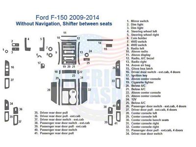 Full Dash Trim Kit; Brushed Aluminum Finish (09-14 F-150 w/ Shifter Flow-Through Center Console & w/o Navigation)