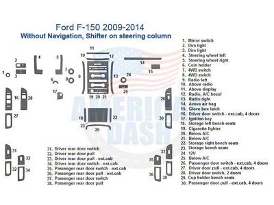 Full Dash Trim Kit; Brushed Aluminum Finish (09-14 F-150 w/ Steering Column Shifter & w/o Navigation)