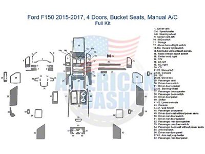 Full Dash Trim Kit; Brushed Aluminum Finish (15-17 F-150 SuperCrew w/ Bucket Seats & Manual A/C)