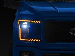 Full LED 2 Projector Headlights with Amber DRL Sequential Turn Signal; Black Housing; Clear Lens (18-20 F-150 w/ Factory Halogen Headlights)