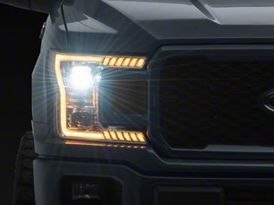Full LED 2 Projector Headlights with Amber DRL Sequential Turn Signal; Chrome Housing; Clear Lens (18-20 F-150 w/ Factory Halogen Headlights)