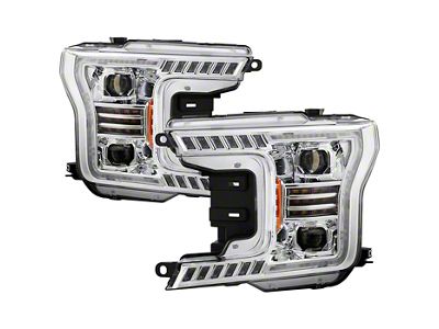 Full LED 2 Projector Headlights with Amber DRL Sequential Turn Signal; Chrome Housing; Clear Lens (18-20 F-150 w/ Factory Halogen Headlights)