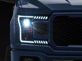 Full LED 2 Projector Headlights with White DRL Sequential Turn Signal; Black Housing; Clear Lens (18-20 F-150 w/ Factory Halogen Headlights)