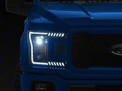Full LED 2 Projector Headlights with White DRL Sequential Turn Signal; Black Housing; Clear Lens (18-20 F-150 w/ Factory Halogen Headlights)