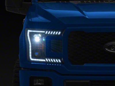 Full LED 2 Projector Headlights with White DRL Sequential Turn Signal; Black Housing; Clear Lens (18-20 F-150 w/ Factory Halogen Headlights)