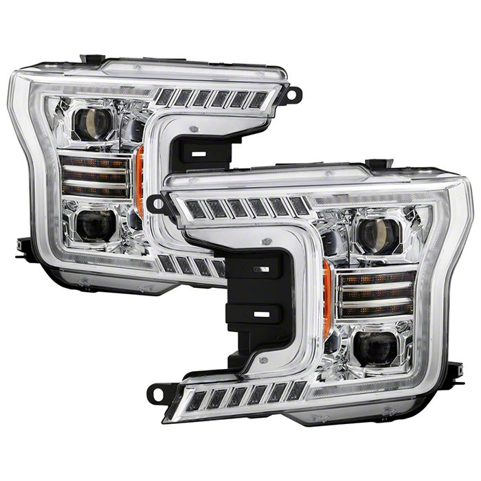 Full LED 2 Projector Headlights with White DRL Sequential Turn Signal; Chrome Housing; Clear Lens (18-20 F-150 w/ Factory Halogen Headlights)