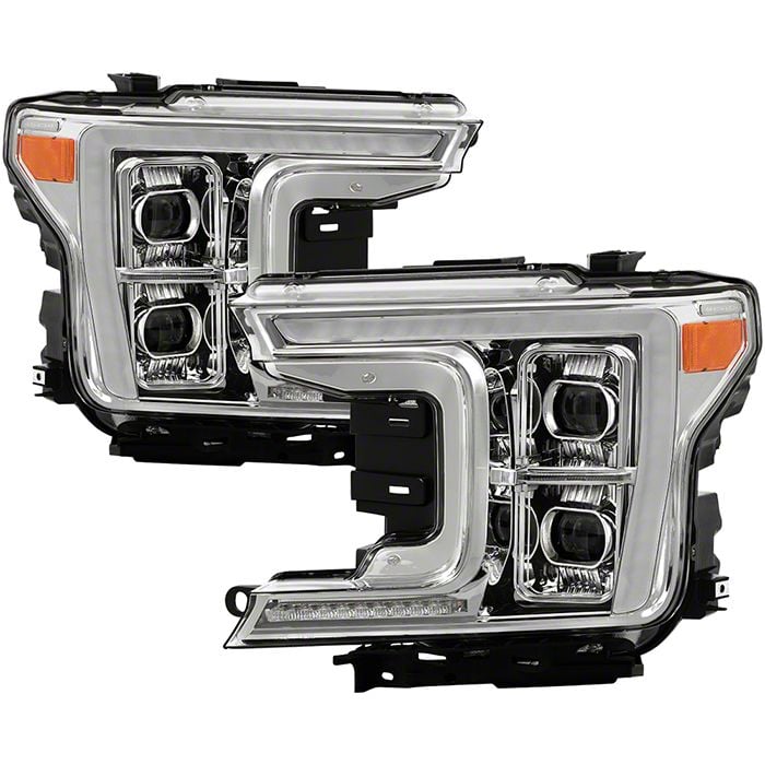 Full LED Light Bar Headlights; Chrome Housing; Clear Lens (18-20 F-150 w/ Factory Halogen Headlights)