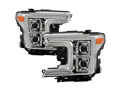 Full LED Light Bar Headlights; Chrome Housing; Clear Lens (18-20 F-150 w/ Factory Halogen Headlights)