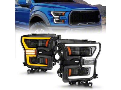 Full LED Projector Plank Style Headlights; Black Housing; Clear Lens (15-17 F-150 w/ Factory Halogen Headlights)