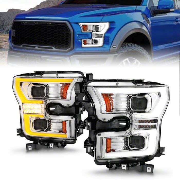 Pair Of Chrome Housing Clear Corner Headlights For 2015-2017 Ford F150 (Halogen Models)