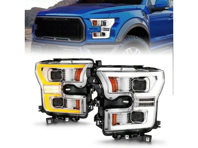 Full LED Projector Plank Style Headlights; Chrome Housing; Clear Lens (15-17 F-150 w/ Factory Halogen Headlights)