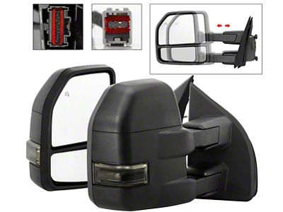 G4 Powered Heated Telescoping Mirrors with Smoked LED Turn Signals; Black (15-17 F-150)