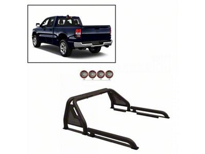 Gladiator Roll Bar with 5.30-Inch Red Round Flood LED Lights; Black (00-24 F-150 Styleside)