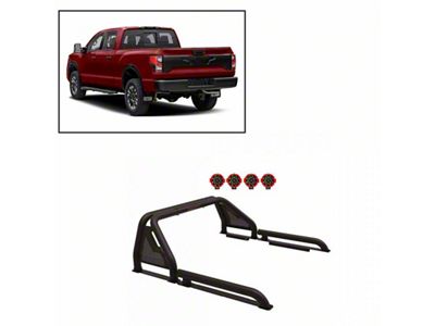 Gladiator Roll Bar with 7-Inch Red Round LED Lights; Black (00-24 F-150 Styleside)