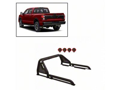 Gladiator Roll Bar with 7-Inch Red Round LED Lights; Black (00-25 F-150 Styleside)