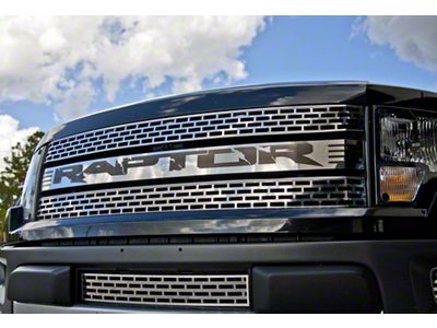 Grille Emblem Overlay with RAPTOR Lettering; Polished (10-14 F-150 Raptor)