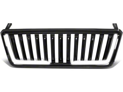 Vertical Fence Style Upper Replacement Grille with LED Bar; Gloss Black (04-08 F-150)