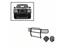 Grille Guard with 7-Inch Black Round LED Lights; Black (99-03 4WD F-150)