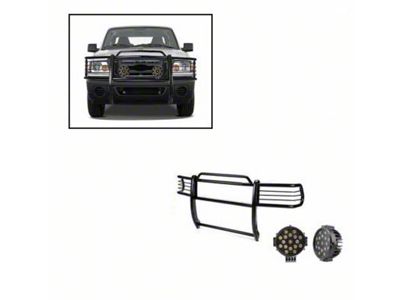 Grille Guard with 7-Inch Black Round LED Lights; Black (99-03 4WD F-150)