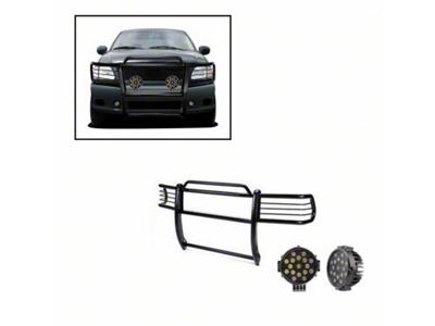 Grille Guard with 7-Inch Black Round LED Lights; Black (99-03 2WD F-150)