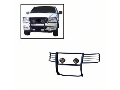 Grille Guard with 7-Inch Black Round LED Lights; Black (04-08 F-150)