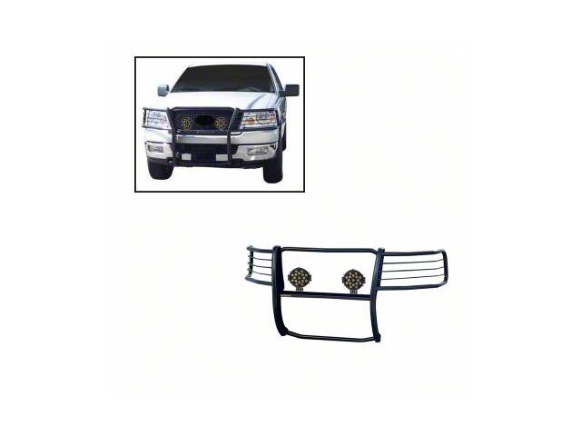Grille Guard with 7-Inch Black Round LED Lights; Black (04-08 F-150)