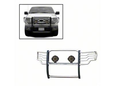 Grille Guard with 7-Inch Black Round LED Lights; Stainless Steel (09-14 F-150, Excluding Raptor)