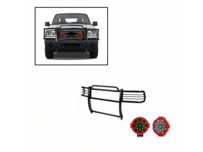 Grille Guard with 7-Inch Red Round LED Lights; Black (99-03 4WD F-150)