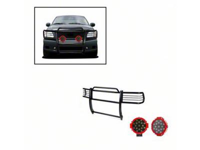 Grille Guard with 7-Inch Red Round LED Lights; Black (99-03 2WD F-150)