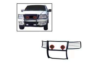 Grille Guard with 7-Inch Red Round LED Lights; Black (04-08 F-150)