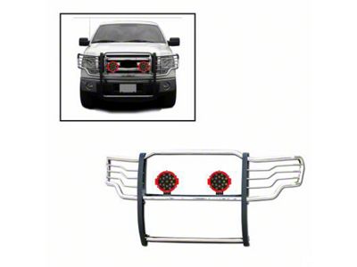 Grille Guard with 7-Inch Red Round LED Lights; Stainless Steel (09-14 F-150, Excluding Raptor)