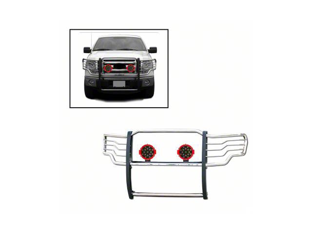 Grille Guard with 7-Inch Red Round LED Lights; Stainless Steel (09-14 F-150, Excluding Raptor)