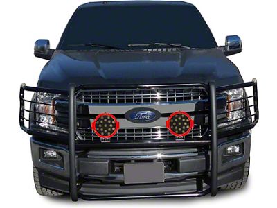 Grille Guard with 7-Inch Round LED Lights; Black (15-20 F-150, Excluding Raptor)