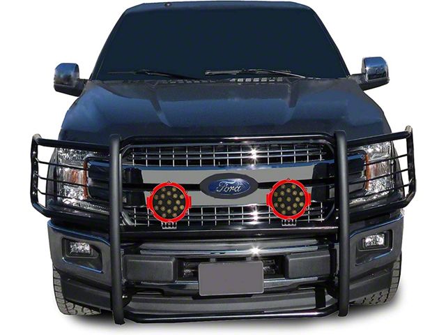 Grille Guard with 7-Inch Round LED Lights; Black (15-20 F-150, Excluding Raptor)