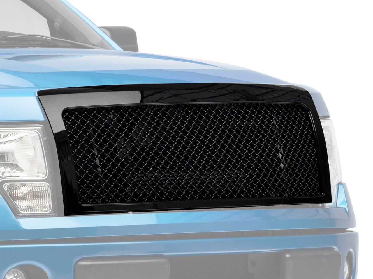 thumbnail image 2 of Autoparts360 Mesh Front Bumper Upper Grille For 2009-2014 Ford F-150 Pickup – Gloss Black ABS Plastic 2 of 6
