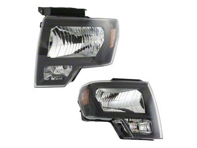 Halogen Headlights; Black/Chrome Housing; Clear Lens (09-14 F-150 w/ Factory Halogen Headlights)