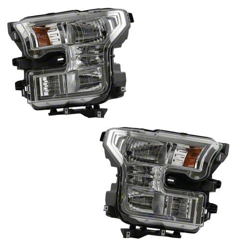 Halogen Headlights; Chrome Housing; Clear Lens; Passenger Side (15-17 F-150 w/ Factory Halogen Headlights)