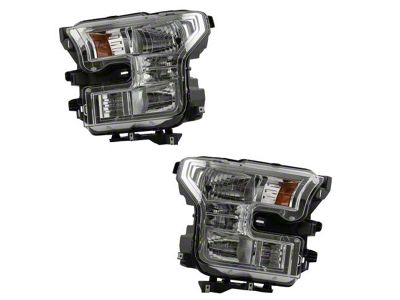 Halogen Headlights; Chrome Housing; Clear Lens; Passenger Side (15-17 F-150 w/ Factory Halogen Headlights)